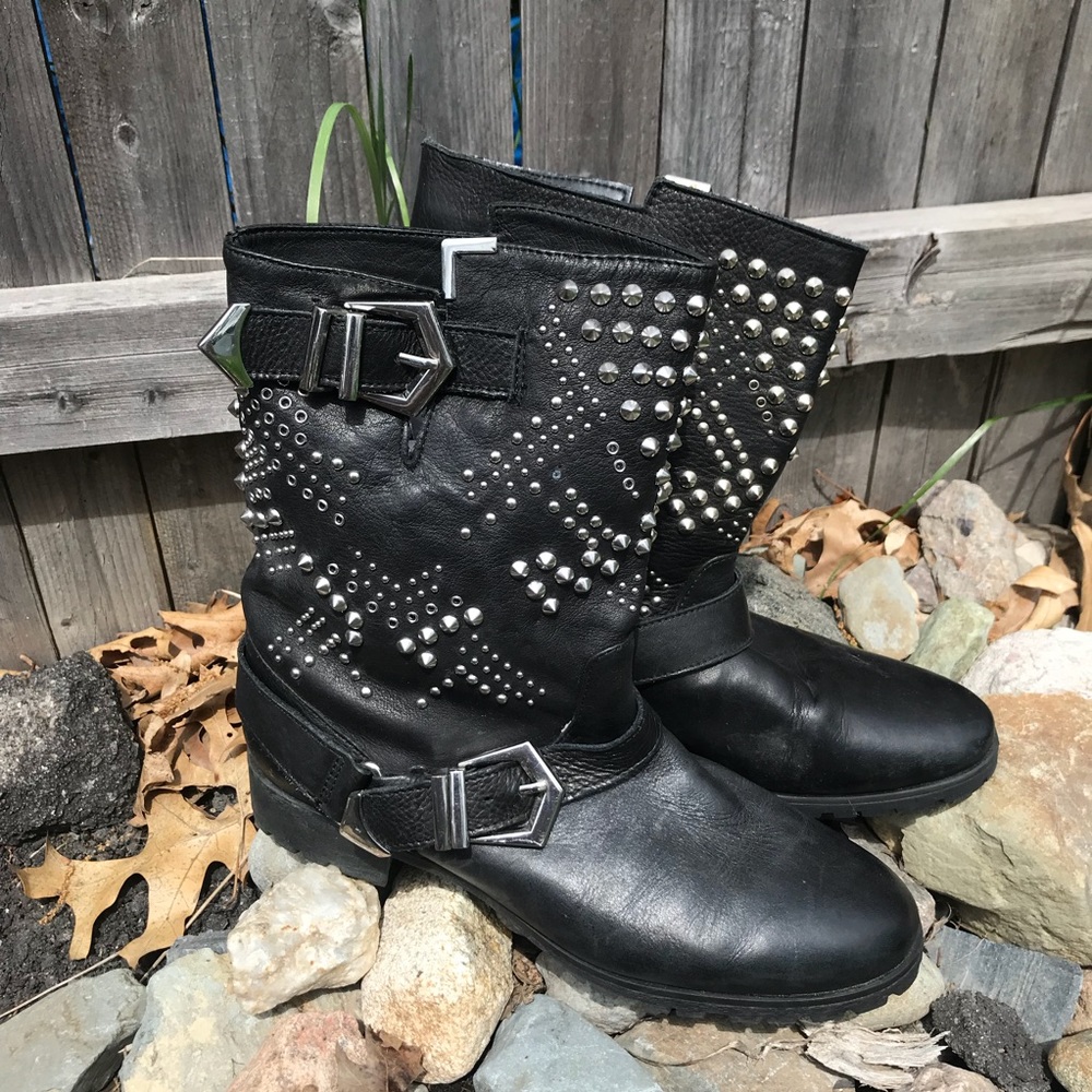 BLACK STUDDED MOTO BOOTS